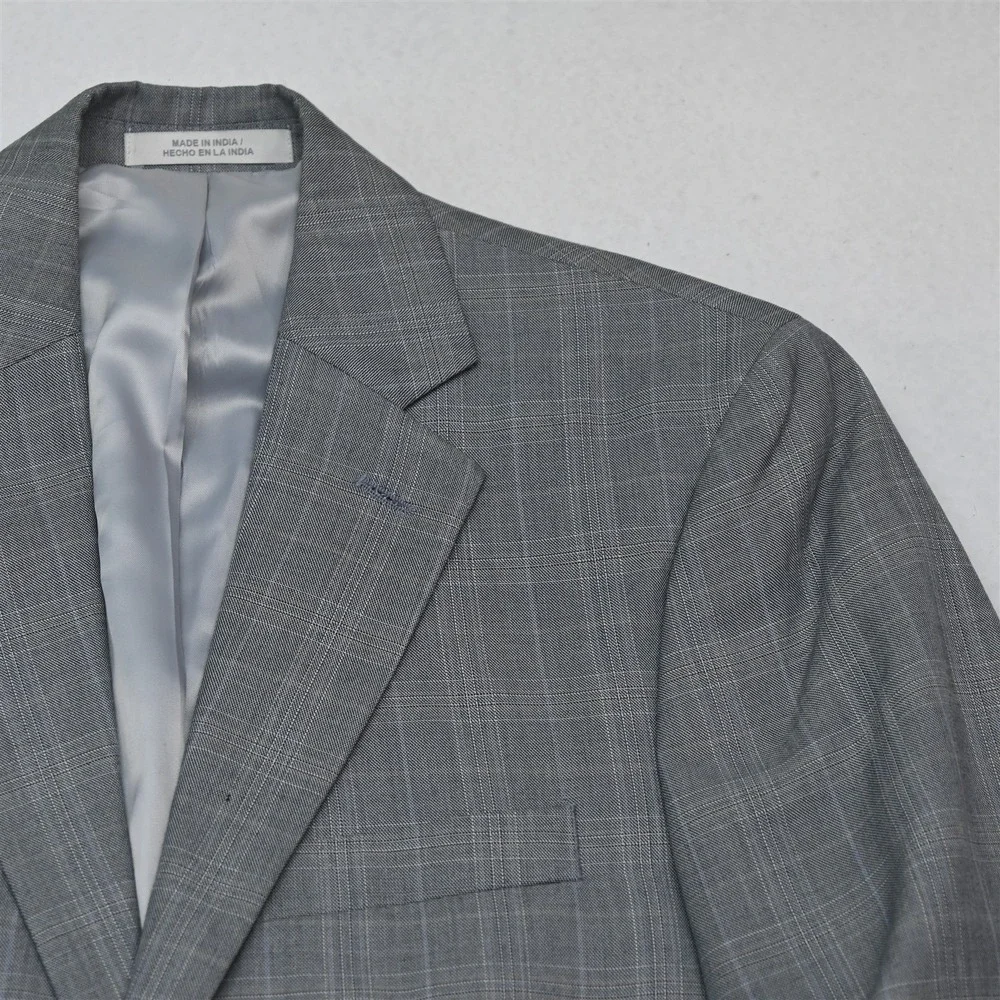 Perry Ellis 36R 30x32 Gray Windowpane Check Mens Jacket Pants Suit